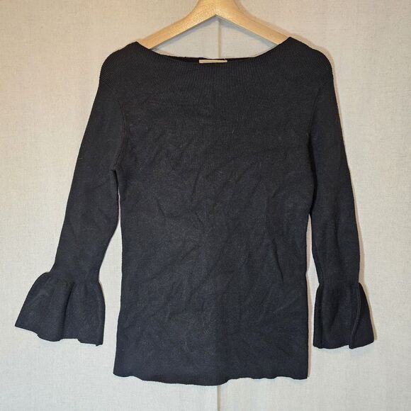 Sugarlips Luna Ruffle Cuff Long Bell Sleeve Shirt Black Top Sz M / L Boatneck - Picture 1 of 9